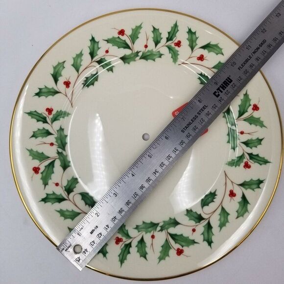 Christmas Lenox Bone China Holly Edged Single Serving Dish Handle 2 Piece New - Picture 8 of 8